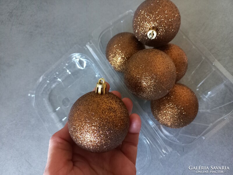 6 bronze brown glitter plastic Christmas tree decorations