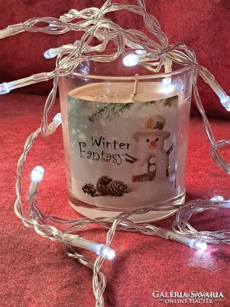 Karácsonyi illatos mécses üveg pohárban (hóemberes)