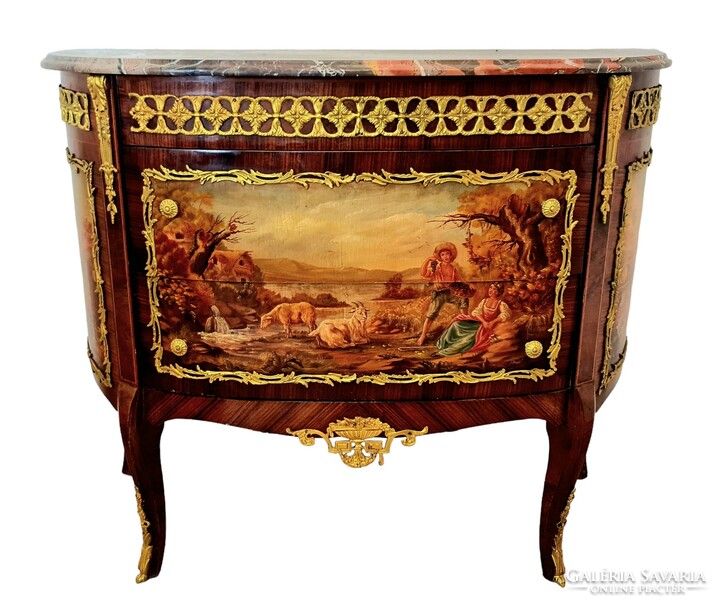 A767 Venetian baroque-style painted chest of drawers with marble top