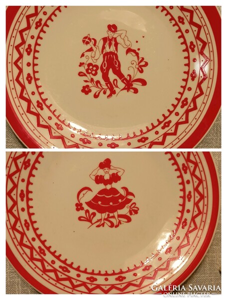 2 Boys' and girls' folk-style hand-painted wall plates from Zsolnay