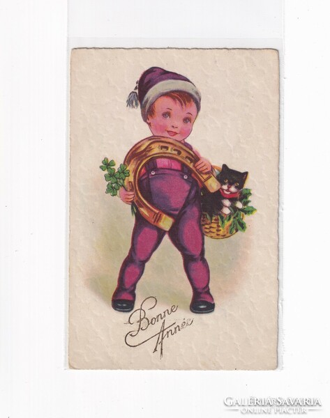 T:13 Újévii  antik cicás képeslap postatiszta