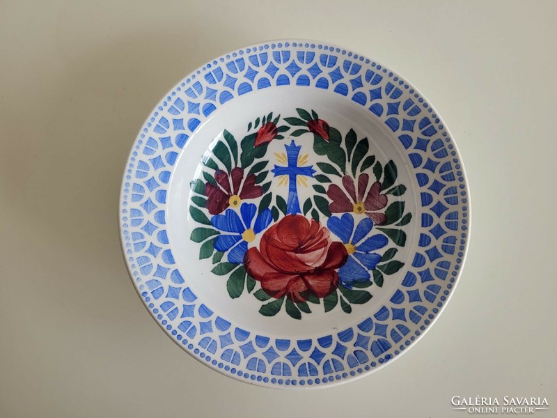 Antique wall plate glazed earthenware plate old folk wall decoration corpus with cross rose pattern wilhelmsburg
