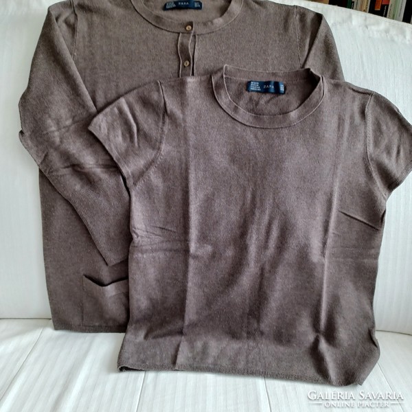 2-piece set: short-sleeved hazel sweater with matching cardigan. Size L, brand zara