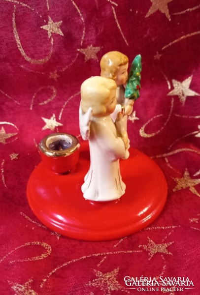 Aranyos Karácsonyi KREISS kerámia figura (Angyalkás gyertyatartó)