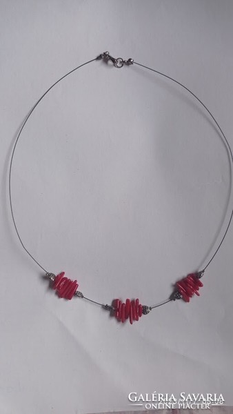 Necklace with red coral mineral pendant, modern style women's jewelry