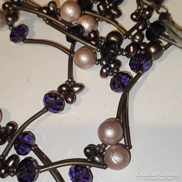 Wonderful 3-row cultured pearl/crystal necklace 73cm