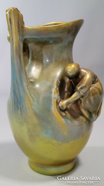 Zsolnay eosin glazed vase with female figures (harvest vase)