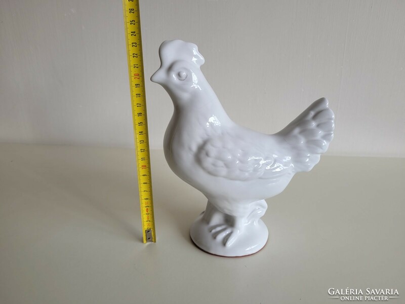 White hen glazed ceramic chicken with egg Easter decor 23.5 Cm
