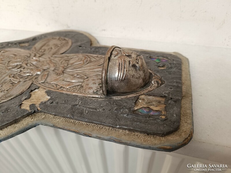 Antique holy water holder 19th century pewter tinned copper Christian religion wall holy water holder 373 7916
