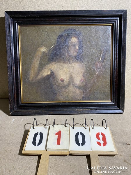 XX. század eleji akt festmény, olaj, vászon, 60 x 50 cm-es nagyságú.