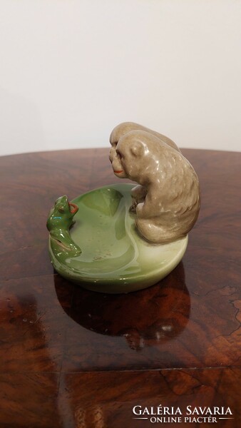 Antique porcelain bowl business card holder with monkeys and frog