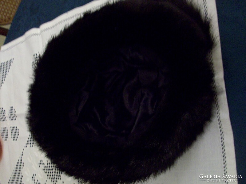 Gyönyörű fekete műszőrme kalap/sapka és gallér/sál új