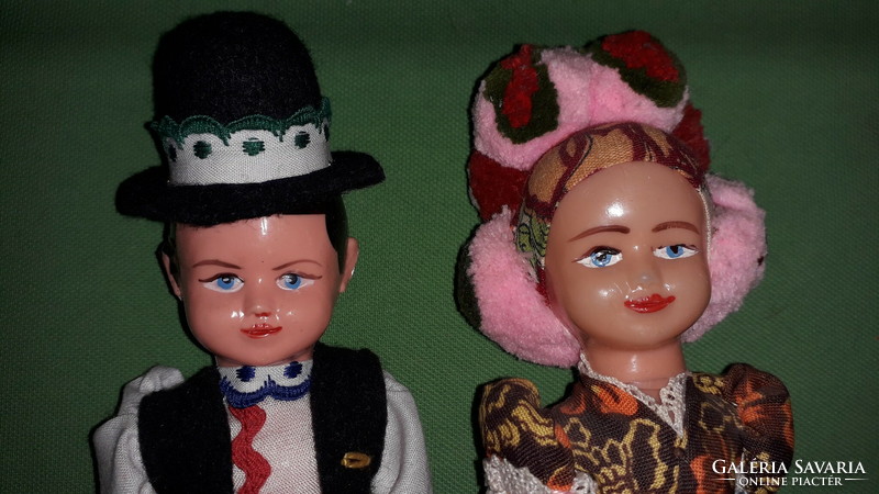 Pair of old cottage industry - folk art - Matyó dolls in Hungarian folk costume, good condition, 24 cm according to the pictures