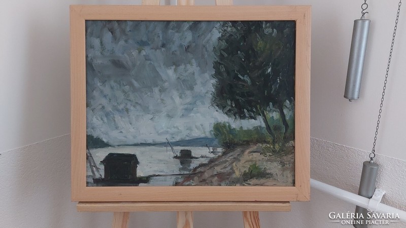 (K) cloudy weather on the Danube painting 56x47 cm with frame