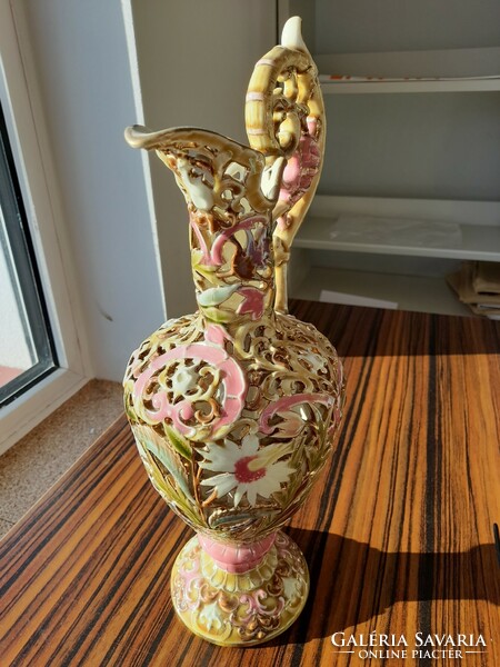 Zsolnay rococo series decorative ceramic jug, 1892