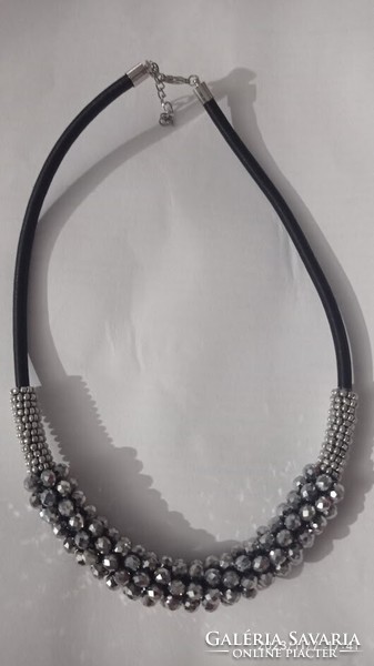 Elegant dark gray glass pearl necklace, casual style women's jewelry