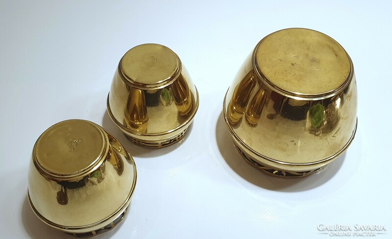3 copper art deco pots