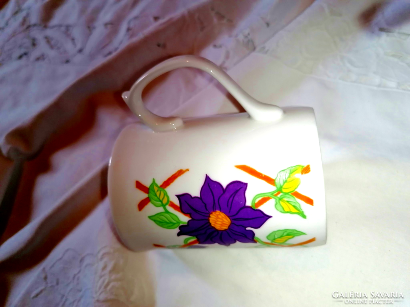 English, purple flowered, snow-white bone china mug of the highest quality
