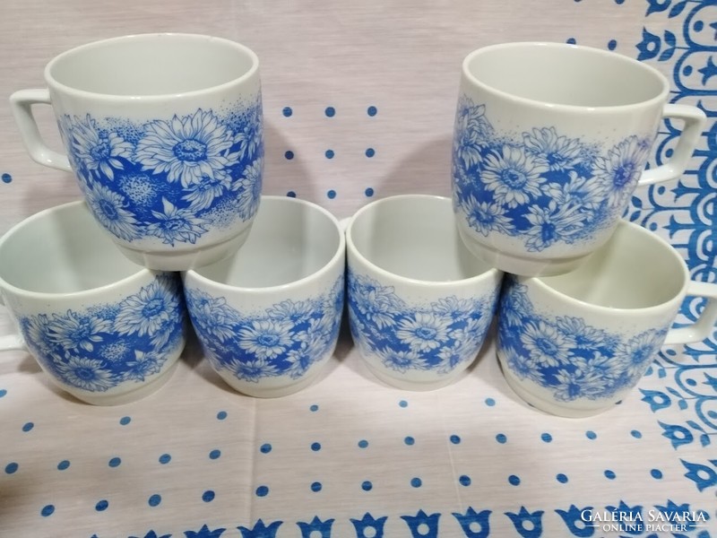 Zsolnay mugs with blue floral skirt 6 pcs