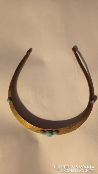 Copper neckband, necklace with turquoise stones, casual artisan women's jewelry
