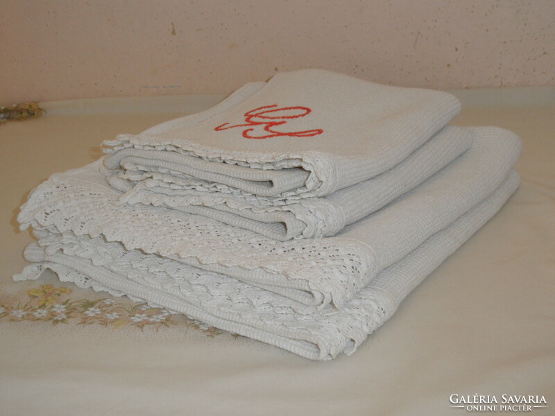 Older lacy, monogrammed kitchen textiles, tea towels (4 pcs.)