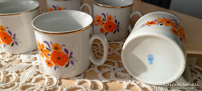 Zsolnay orange flower cocoa mug set of 6