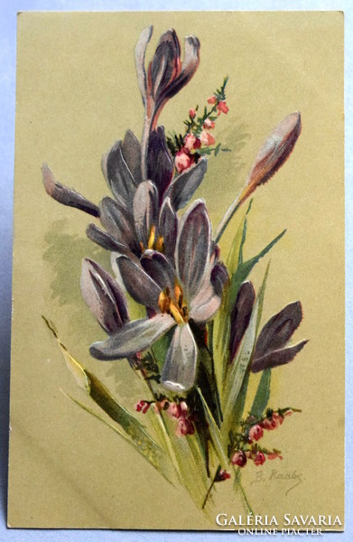 Antique embossed artist postcard - saffron bouquet