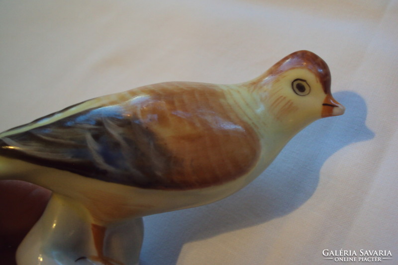 Két kis színes tollú, porcelán énekes madár --- Aquincum jelöléssel.