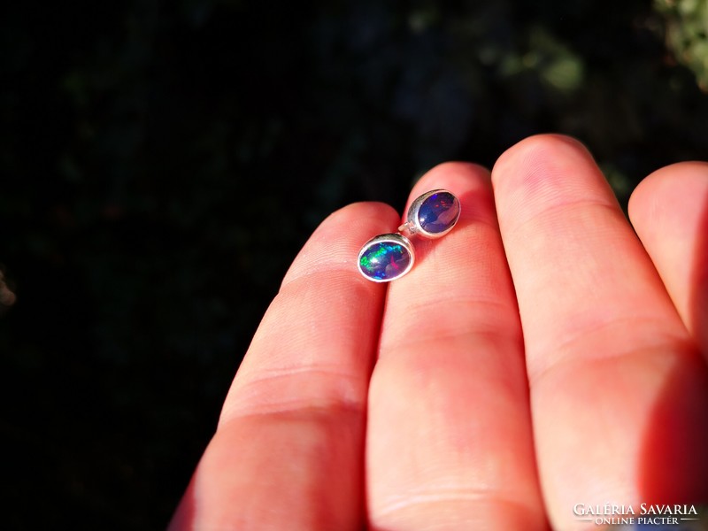 Silver earrings with black opal stones
