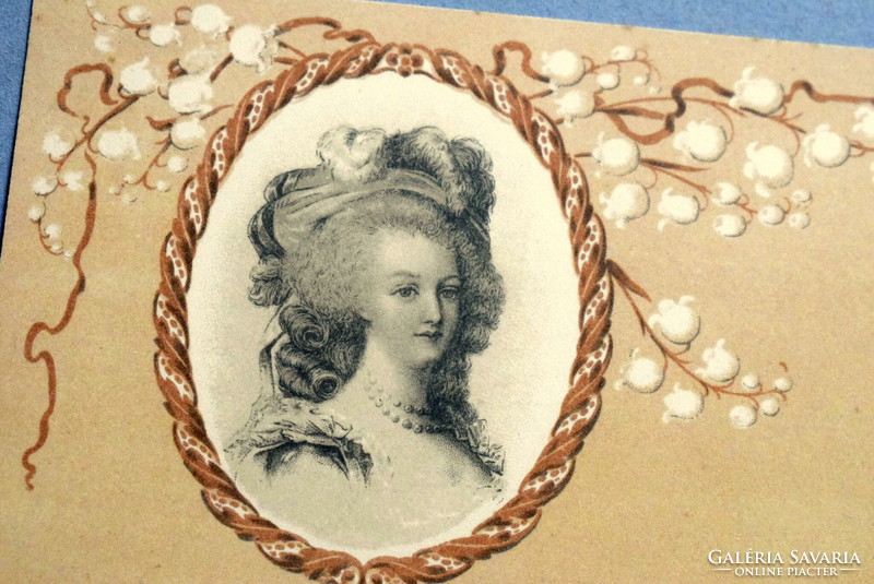 Antique artist litho postcard portrait of a rococo lady