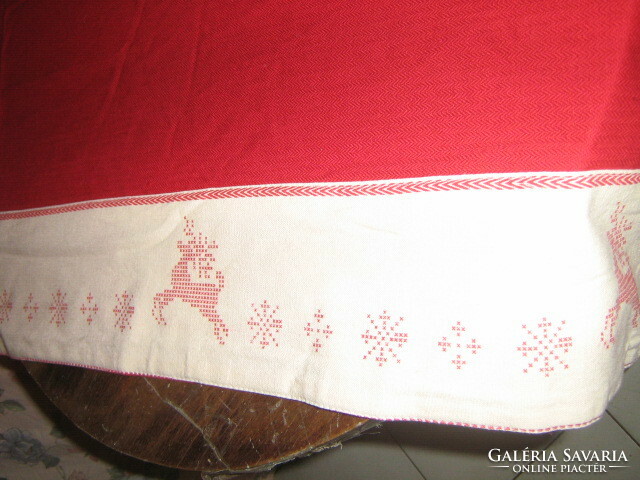 Red deer snowflake Christmas huge woven tablecloth