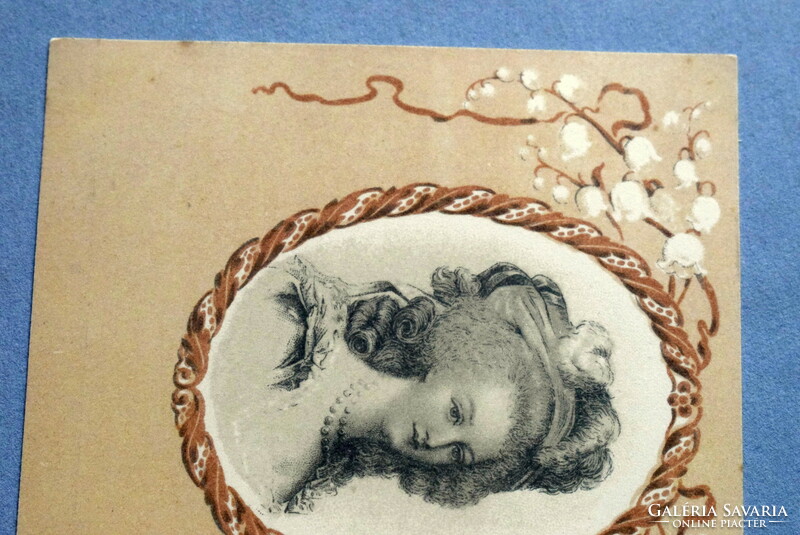 Antik művész litho képeslap  rokokó hölgy portréja