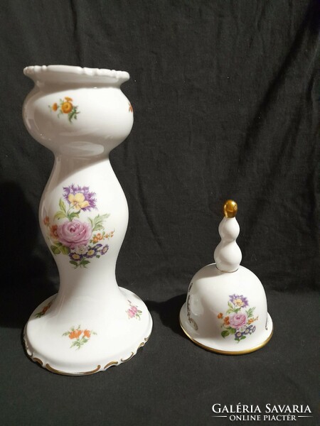 Wallendorf floral porcelain candle holder and bell together