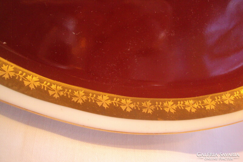 Hollóházi - 3-piece smoking set, burgundy surface painted, gold wind pattern.