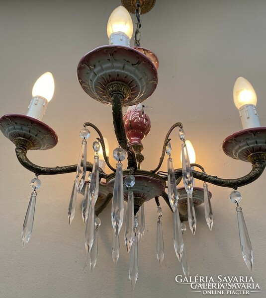 Crystal Italian gilded painted porcelain chandelier.