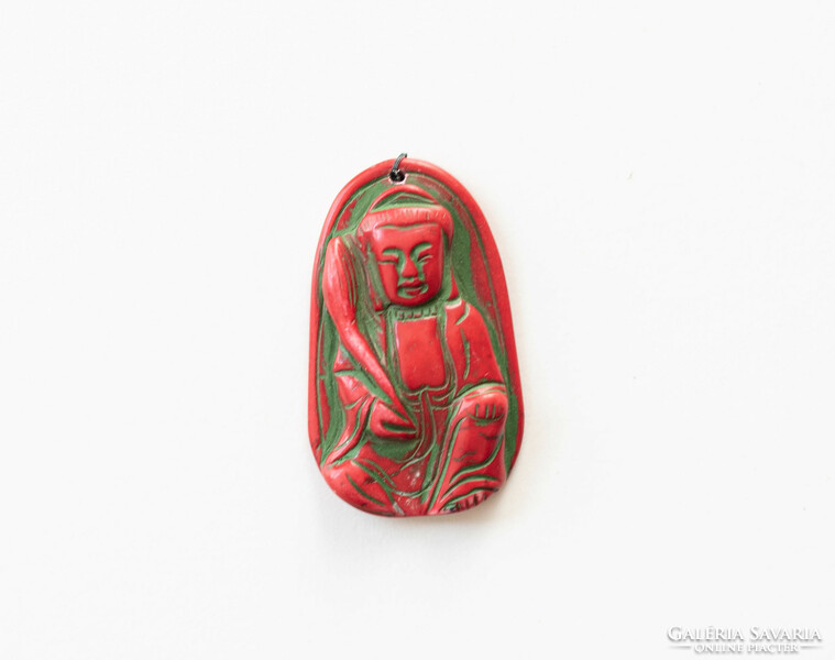 Buddha medál - vörös korall hatású kerámia?
