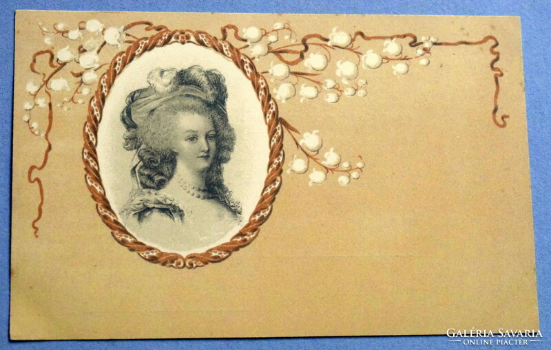 Antique artist litho postcard portrait of a rococo lady