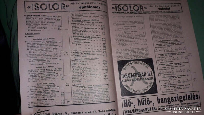 1940. április ÉPÍTŐIPARI ANYAGTÁBLÁZAT katalógus reklám oldalakkal a képek szerint