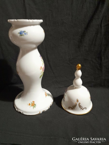 Wallendorf virágos porcelán gyertyatartó és csengő együtt