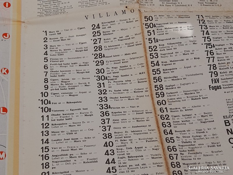 Budapest map of 1958, with tram, bus routes, etc.