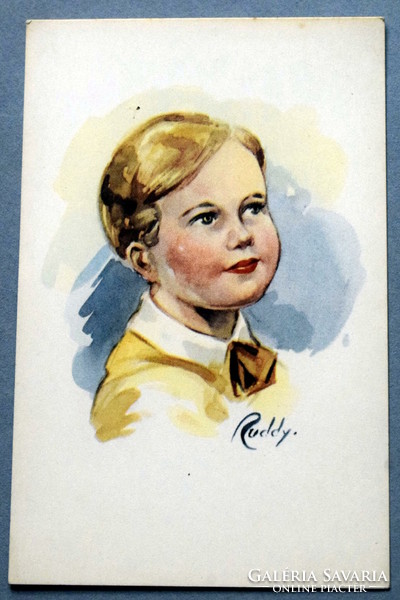 Old graphic postcard portrait of a little boy