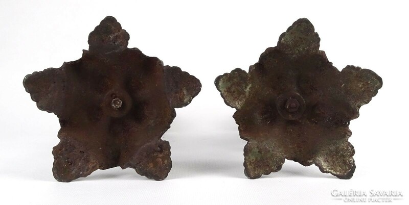 1P680 pair of antique female shaped cast iron candle holders 33 cm