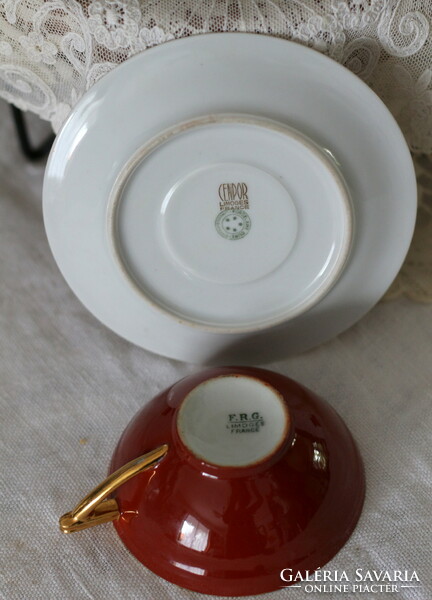 Art deco Limoges fine porcelain coffee set, brown color