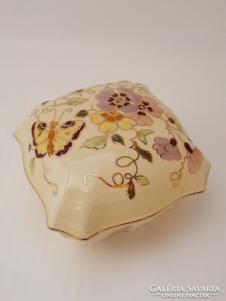 Zsolnay butterfly pattern large bonbonnier and ashtray, 2 in one