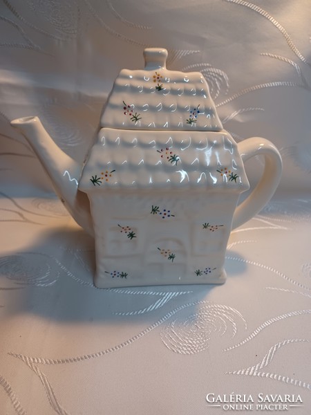 Small flowered, cottage-shaped teapot
