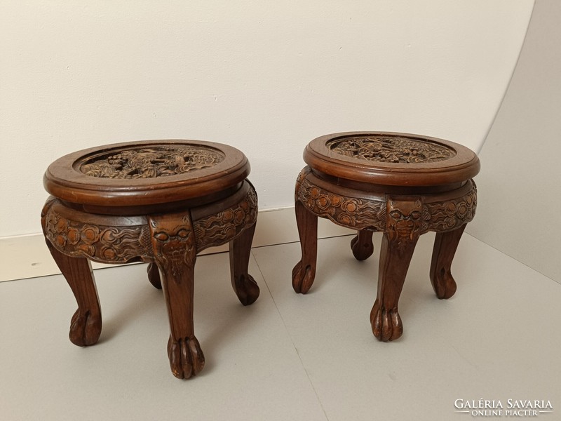 Antique richly carved Chinese small table with 2 caspo holders 255 8050