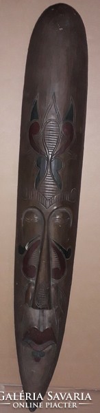Régi fa faragott GYÖNYÖRŰ POLINÉZ SZIGETEK FALI szobor maszk/kultikus pajzs 102 cm képek szerint