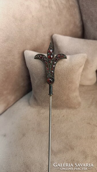 Antique silver hat pin with garnets