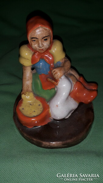 Antique Berky Nándor - goose stuffing woman ceramic figure 10 x 8 cm as shown in the pictures
