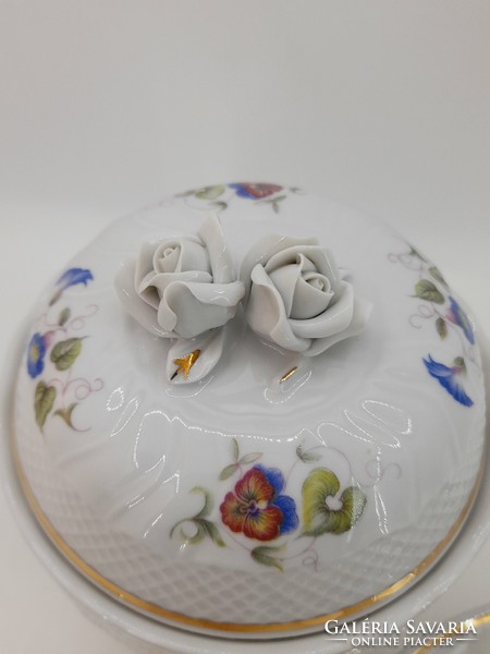 Ravenclaw pattern porcelain bonbonnier and bowl with rose holder, 2 in one